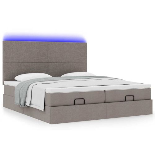 Османска легло с матрак и LED, таупе, 200x200 см, плат
