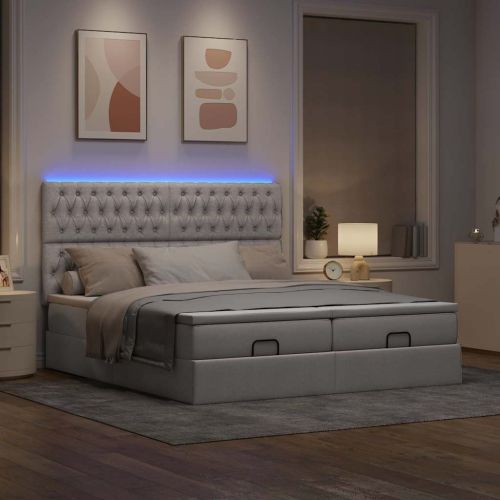 Османска легло с матрак и LED, таупе, 200x200 см, плат