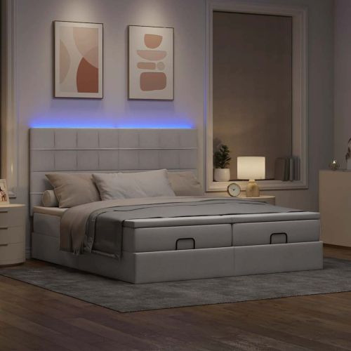 Османска легло с матрак и LED, таупе, 200x200 см, плат