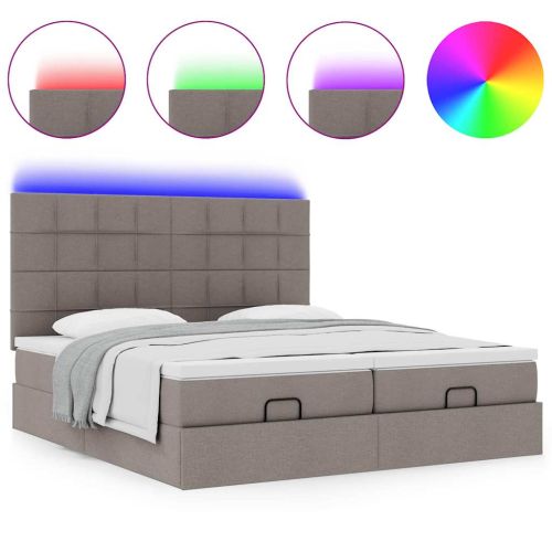 Османска легло с матрак и LED, таупе, 200x200 см, плат