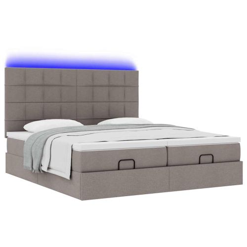 Османска легло с матрак и LED, таупе, 200x200 см, плат
