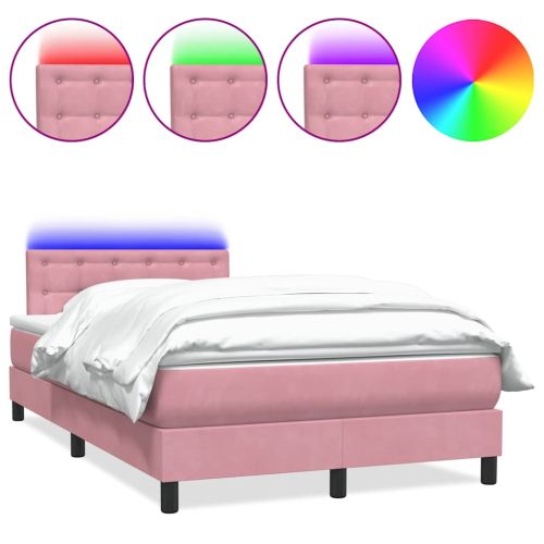 Боксспринг легло с матрак и LED, розово, 120x220 см, кадифе