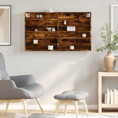 Шкаф витрина, опушен дъб, 100x8,5x58 см, инженерно дърво
