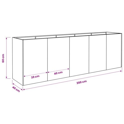 Градинска саксия Сребристо 200 x 40 x 60 см Поцинкована стомана