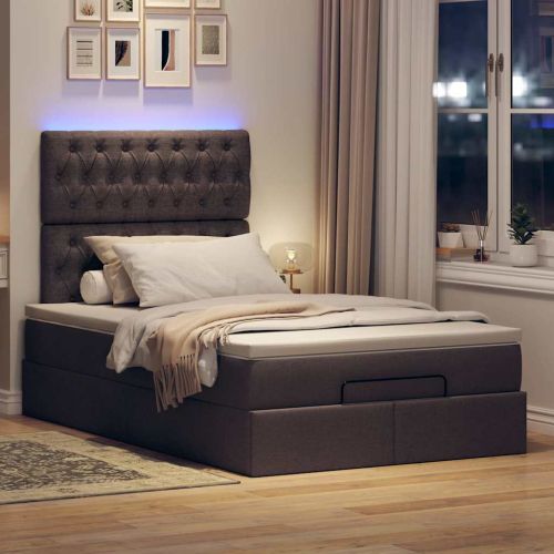 Османска легло с матрак и LED, тъмнокафяво, 120x200 см, плат