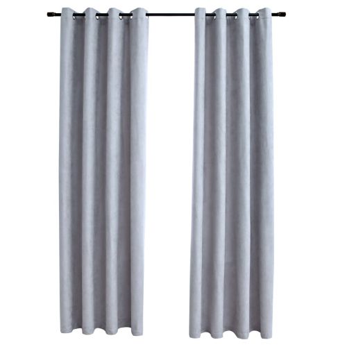 Затъмняващи завеси с метални халки, 2 бр, сиви, 140x245 см