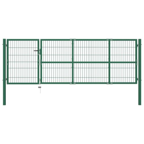 Градинска оградна порта със стълбове 350x100 см стомана зелена