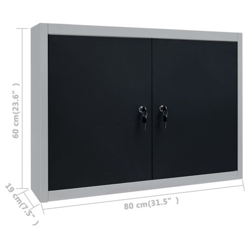 Стенен шкаф за инструменти, индустриален, метал, сиво и черно