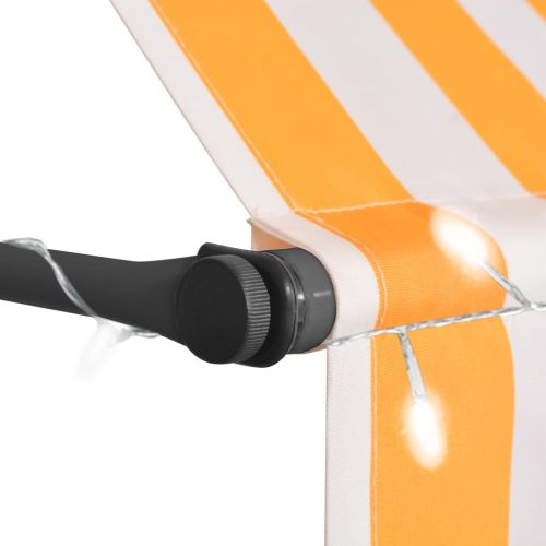 Ръчно прибиращ се сенник с LED, 200 см, бяло и оранжево