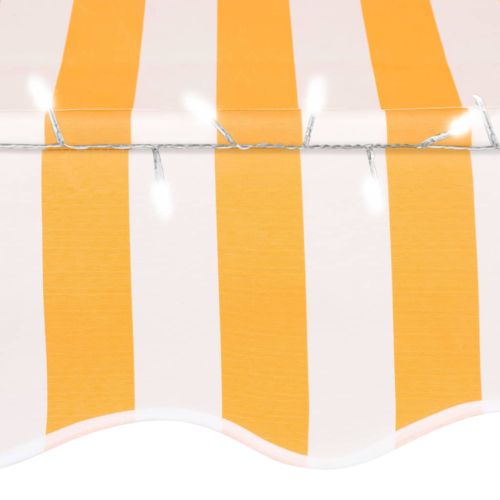 Ръчно прибиращ се сенник с LED, 200 см, бяло и оранжево