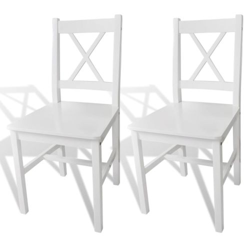 Трапезни столове, 2 бр, бели, борова дървесина