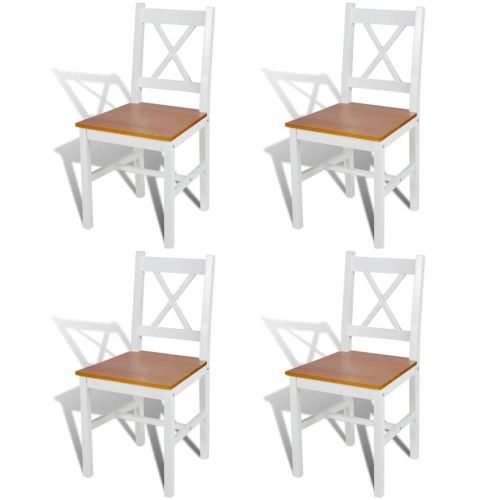 Трапезни столове, 4 бр, бели, борова дървесина