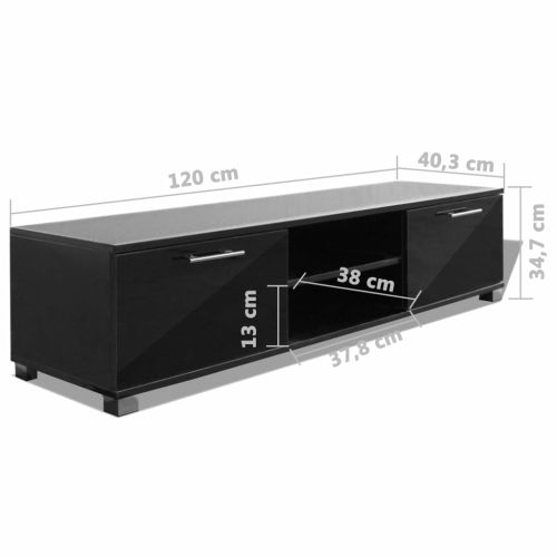 ТВ шкаф, черен гланц, 120x40,5x35 см