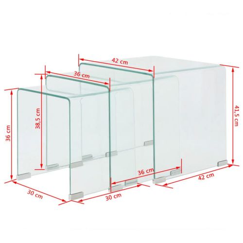 Комплект три помощни масички, темперирано прозрачно стъкло
