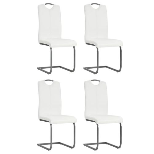 Конзолни трапезни столове, 4 бр, бели, изкуствена кожа