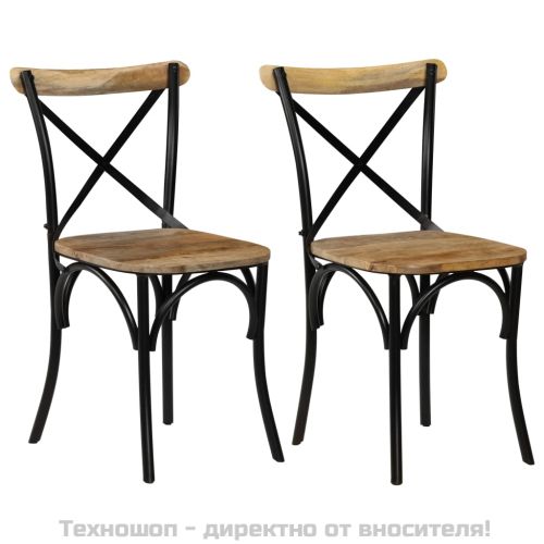 Кръстати столове, 2 бр, черни, мангово дърво масив