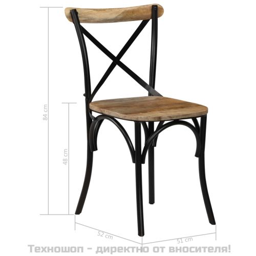 Кръстати столове, 2 бр, черни, мангово дърво масив