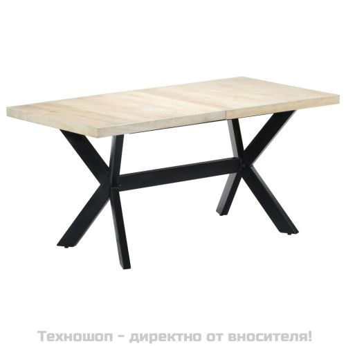 Трапезна маса, бяла, 160x80х75 cм, мангово дърво масив