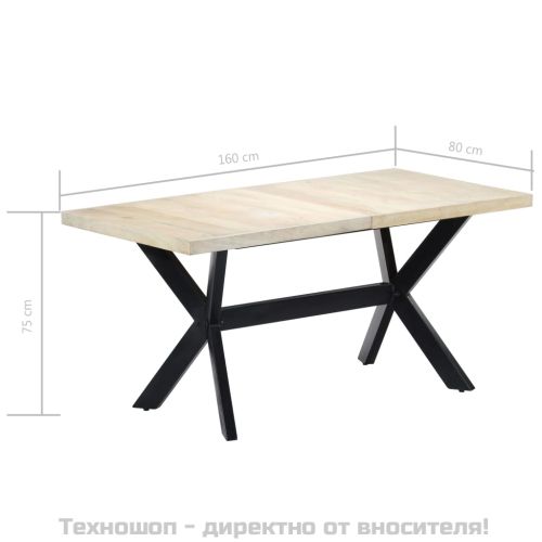 Трапезна маса, бяла, 160x80х75 cм, мангово дърво масив