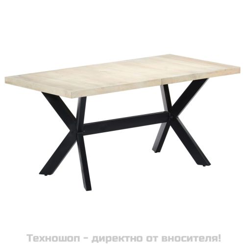 Трапезна маса, бяла, 160x80х75 cм, мангово дърво масив
