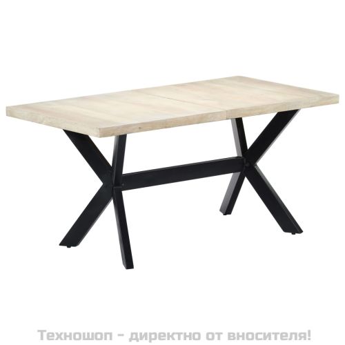 Трапезна маса, бяла, 160x80х75 cм, мангово дърво масив