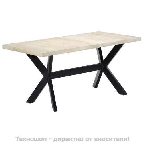 Трапезна маса, бяла, 160x80х75 cм, мангово дърво масив