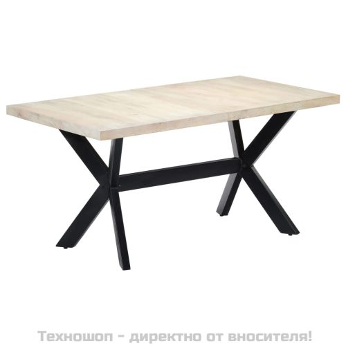 Трапезна маса, бяла, 160x80х75 cм, мангово дърво масив