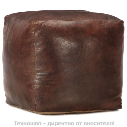 Пуф, тъмнокафяв, 40x40x40 см, естествена козя кожа