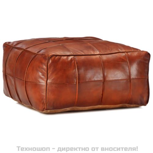 Пуф, жълтокафяв, 60x60x30 см, естествена козя кожа