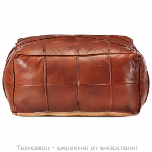 Пуф, жълтокафяв, 60x60x30 см, естествена козя кожа