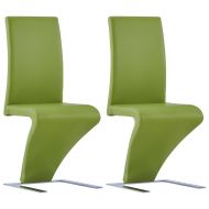 Трапезни столове, зигзагообразни, 2 бр, зелени, изкуствена кожа