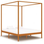Рамка за легло с балдахин, меденокафява, бор масив, 160x200 см