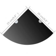 Ъглови рафтове, 2 бр, черно стъкло с държачи хром, 25x25 см