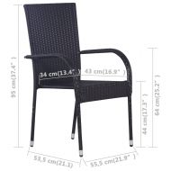 Стифиращи външни столове, 4 бр, полиратан, черни