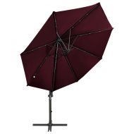 Чадър с чупещо рамо, прът и LED лампи, бордо червено, 300 см