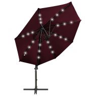 Чадър с чупещо рамо, прът и LED лампи, бордо червено, 300 см