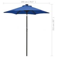 Чадър с LED осветление, лазурносин, 200x211 см, алуминий