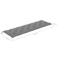 Възглавница за градинска пейка сива 180x(50+50)x7 см оксфорд