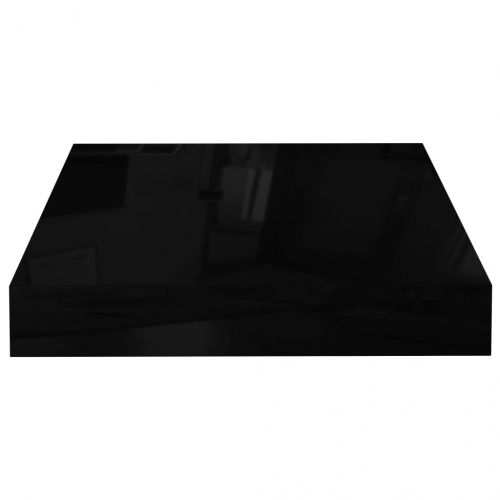 Окачен стенен рафт, черен гланц, 23x23,5x3,8 см, МДФ