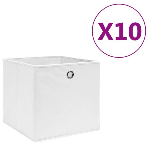 Кутии за съхранение, 10 бр, нетъкан текстил, 28x28x28 см, бели