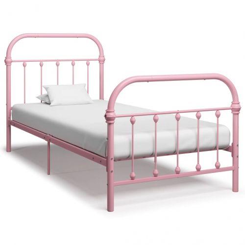 Рамка за легло, розова, метал, 90x200 см