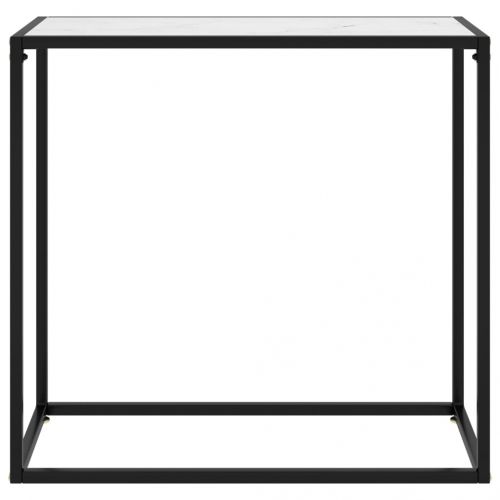 Конзолна маса, бяла, 80x35x75 cм, закалено стъкло