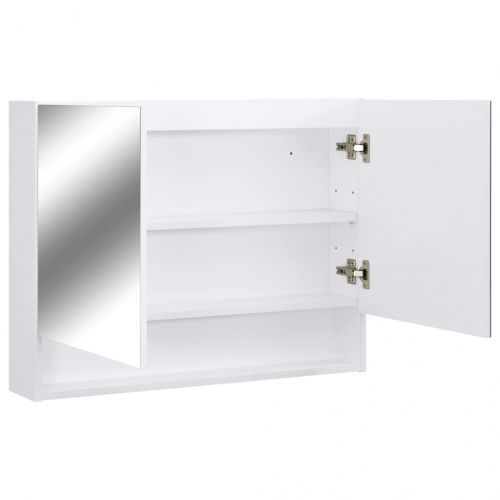 Шкаф с LED огледало за баня, бял, 80x15x60 см, МДФ