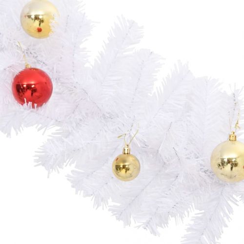 Коледен гирлянд, декориран с топки, бял, 10 м