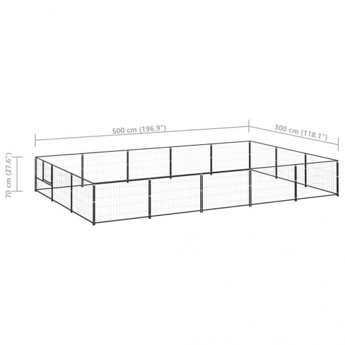 Клетка за кучета, черна, 15 м², стомана