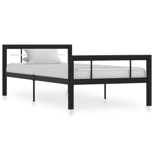 Рамка за легло, черно и бяло, метал, 90x200 см