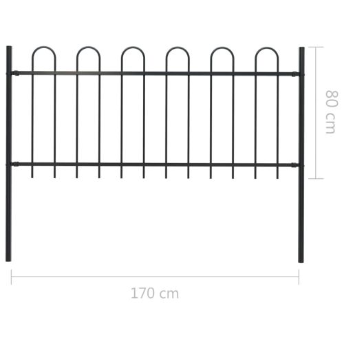 Градинска ограда с извити върхове, стомана, 1,7 м, черна