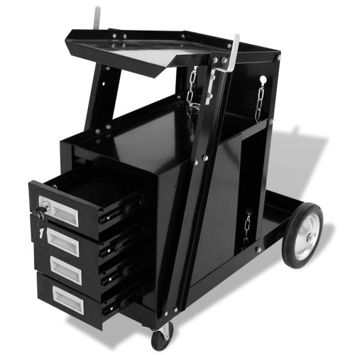 Заваръчна количка с 4 чекмеджета, черна