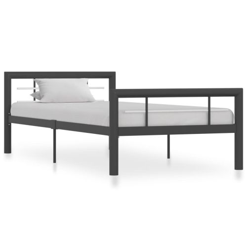 Рамка за легло, сиво и бяло, метал, 90x200 см