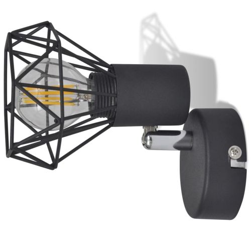 2 черни аплика с телена рамка индустриални LED крушка филамент